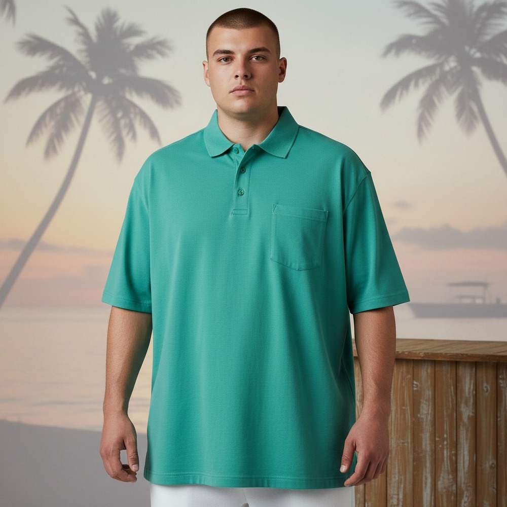 KingSize Mens 2XL Tall Teal Green Short Sleeve Pique Polo Shirt with Pocket